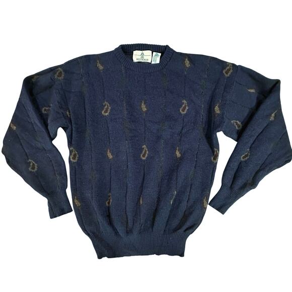 VTG 90’s 100% Merino Wool Crewneck Paisley Sweater Men’s XL Grandpa Chore Cosby - Picture 1 of 13